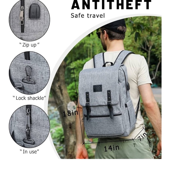 Stylish Gray Men's Backpack - Picture 1 of 10